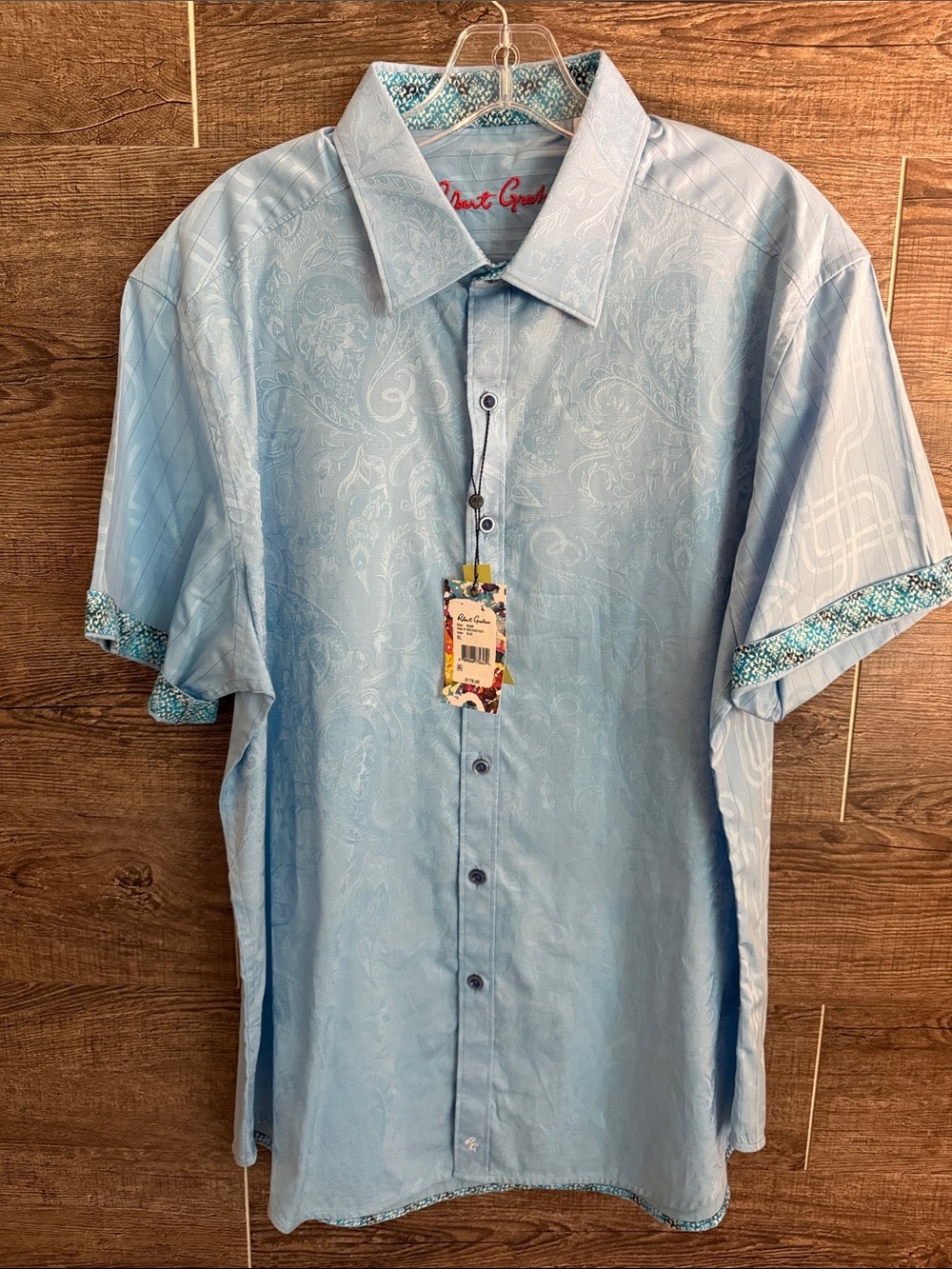 Robert Graham Ream Light Blue Paisley Short Sleeve Button-Down Shirt